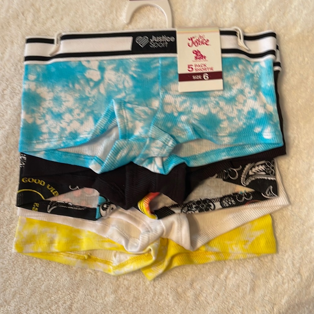 Justice girls shorties underwear 5-pack size 6